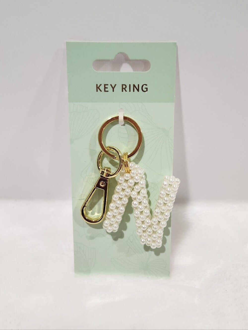Initial Letter N White Knitted Woven 3D Beaded Pearl Keychain Bag Charm NWT